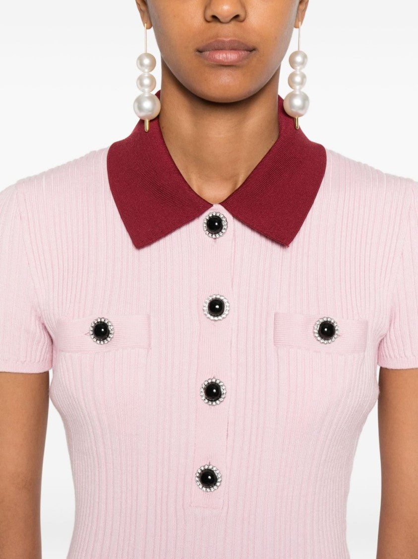 Self-Portrait Pink Contrast Collar Knit Mini Dress