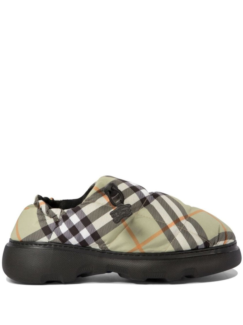 Burberry Quilted Green Sandals With Classic Check Pattern