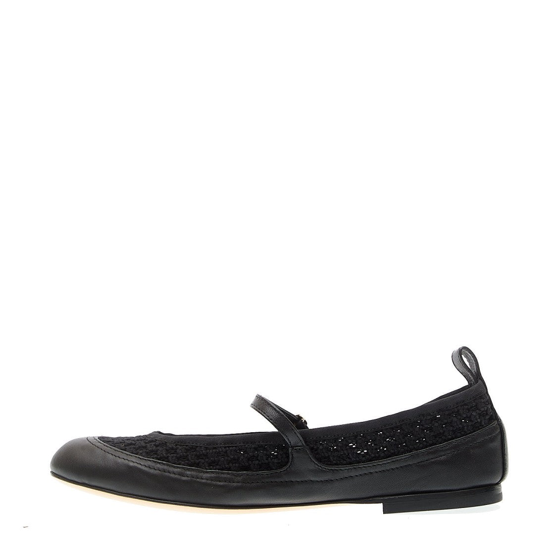 Agl Black Leather Ballerina With Strap