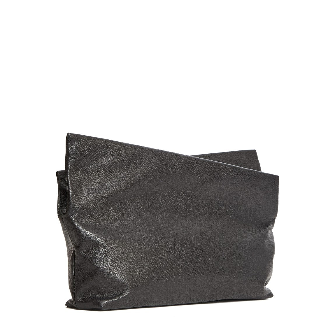 Amine Asymmetrical Black Leather Clutch With Zip Closure And Detachable Strap