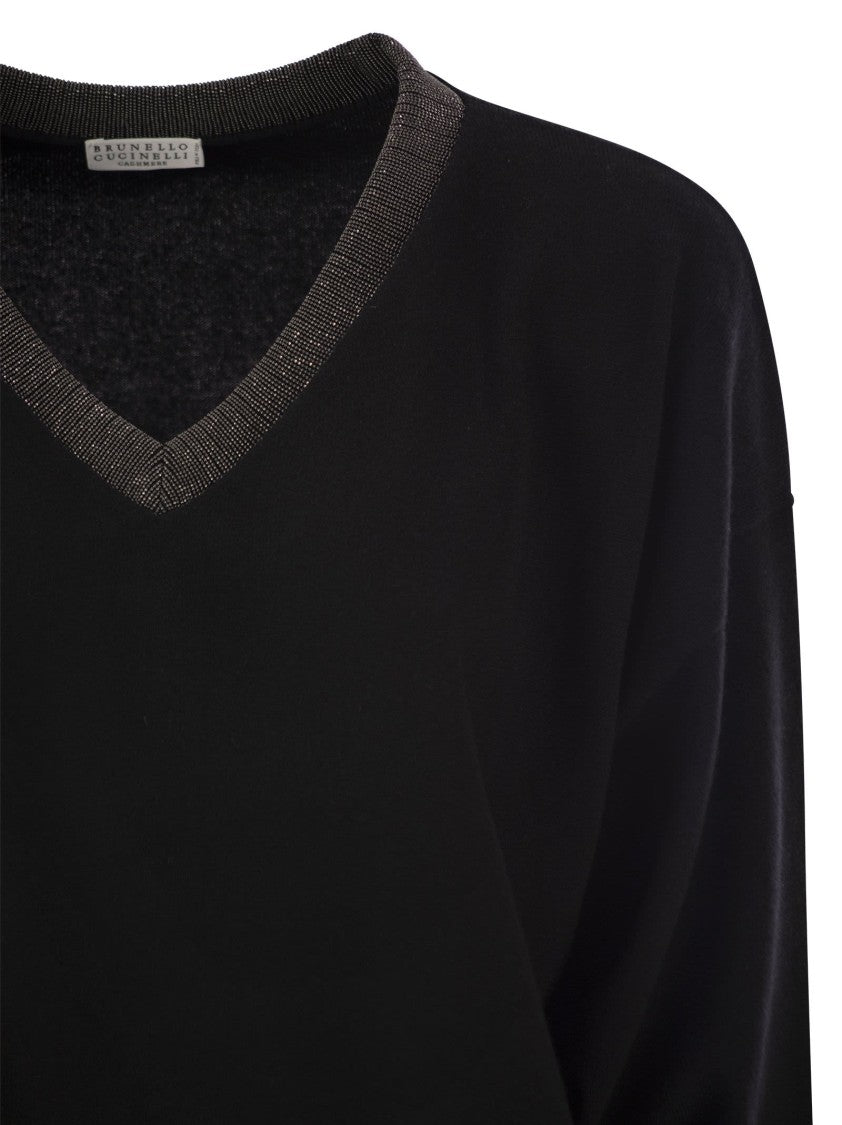 Brunello Cucinelli Cashmere Sweater With Precious Ribbed Neckline