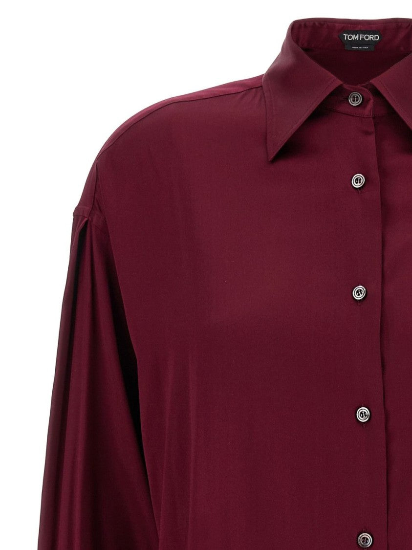 Tom Ford Burgundy Long-Sleeve Shirt With Button-Cuffed Sleeves