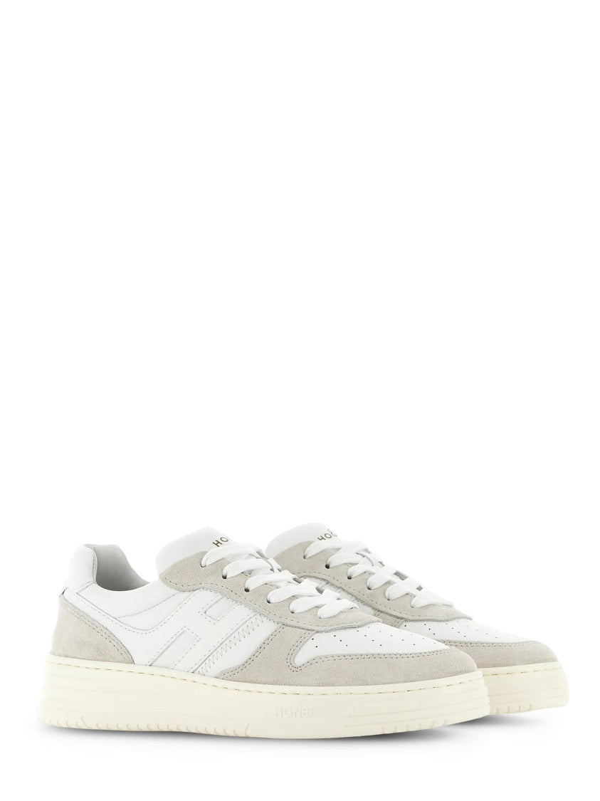 Hogan Men's White Sneakers With Beige Suede Overlays