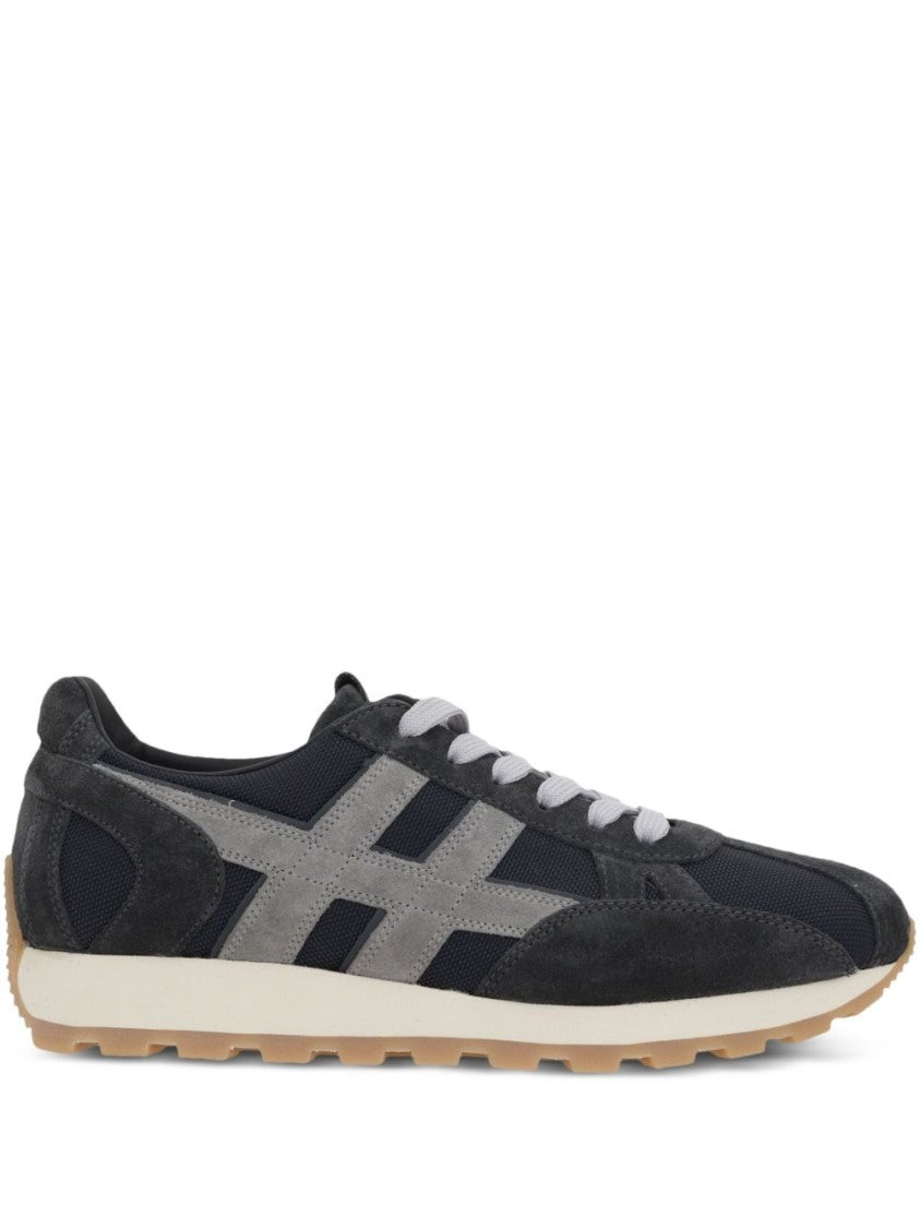 Hogan Panelled Navy Blue Sneakers With Almond Toe