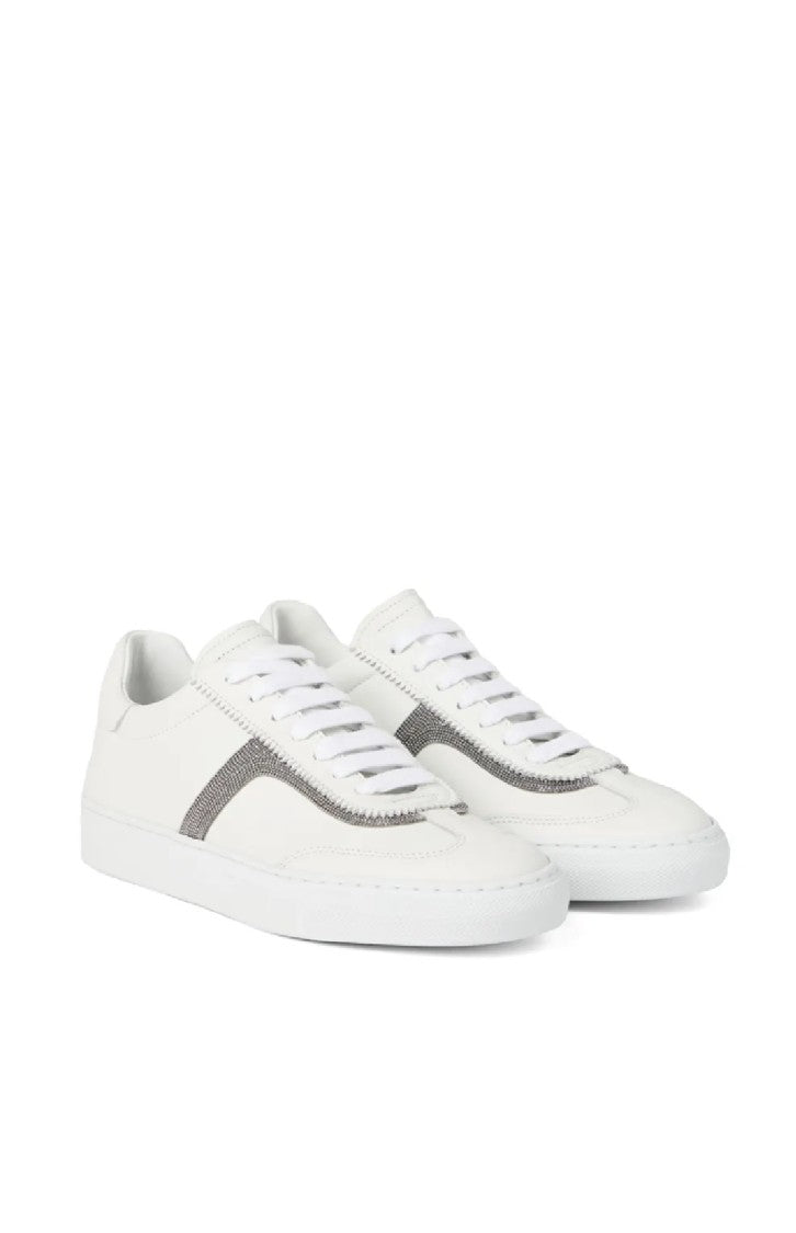 Brunello Cucinelli Low-Top Leather Sneakers With Textured Stripe