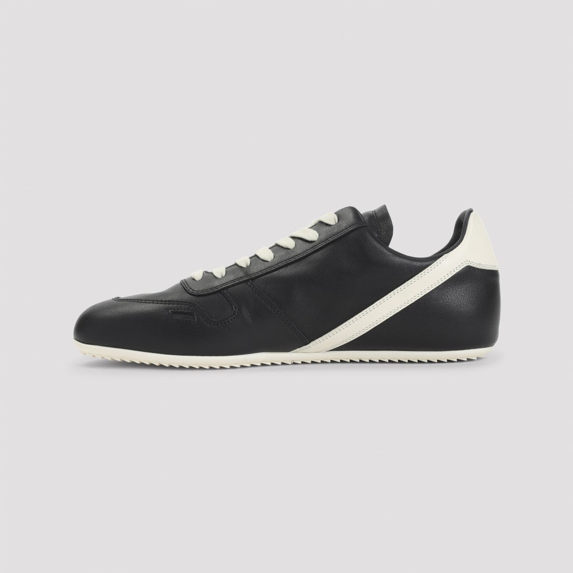 Rick Owens Black Leather Sneakers With Contrasting Lace-Up And Milk White Details