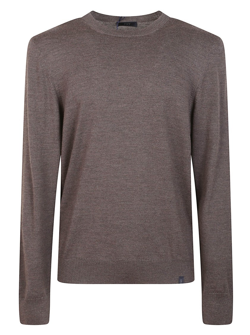 Fay Brown Virgin Wool Sweater With Iconic Logo