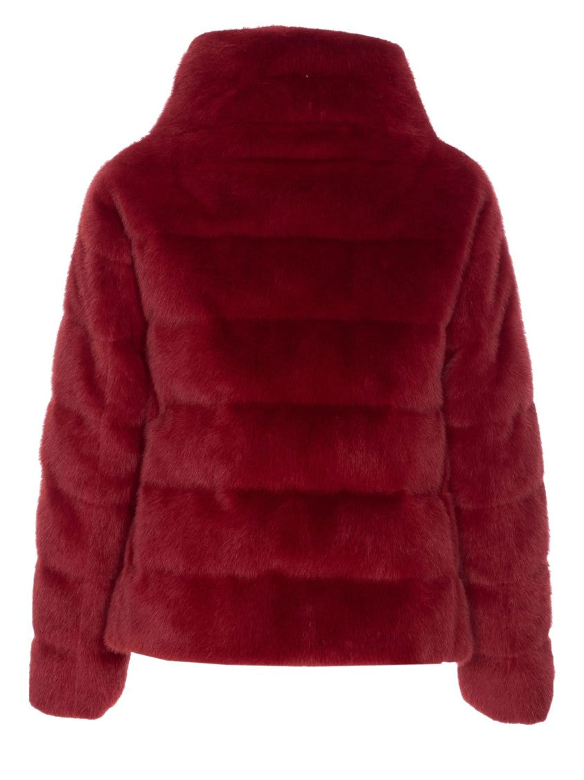 Herno Plush Bordeaux Synthetic Fur Jacket With High Collar