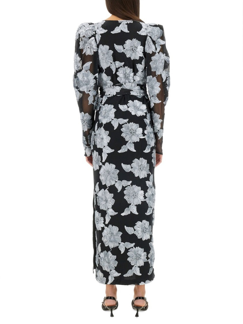 Rotate Long Floral Dress With Deep V-Neckline