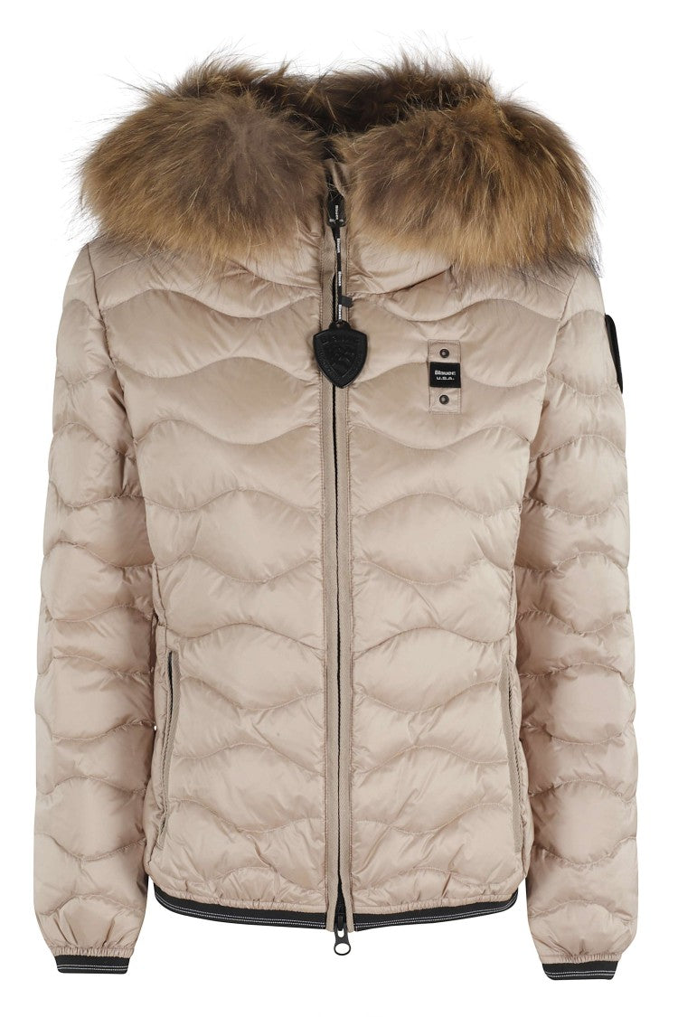 Blauer Quilted Beige Aldie Jacket With Plush Fur Trim