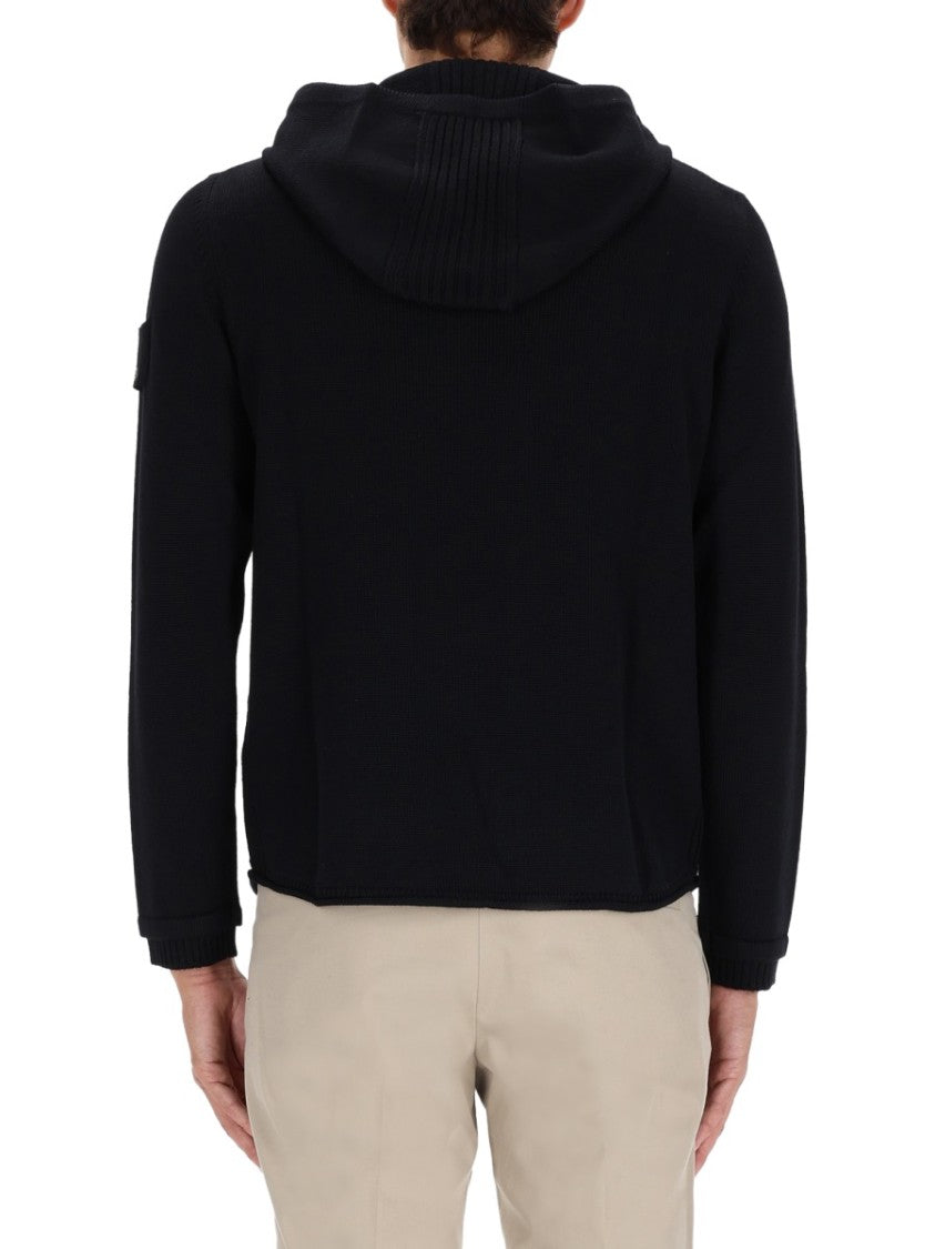 Premiata Relaxed Fit Black Hooded Sweater In Virgin Wool