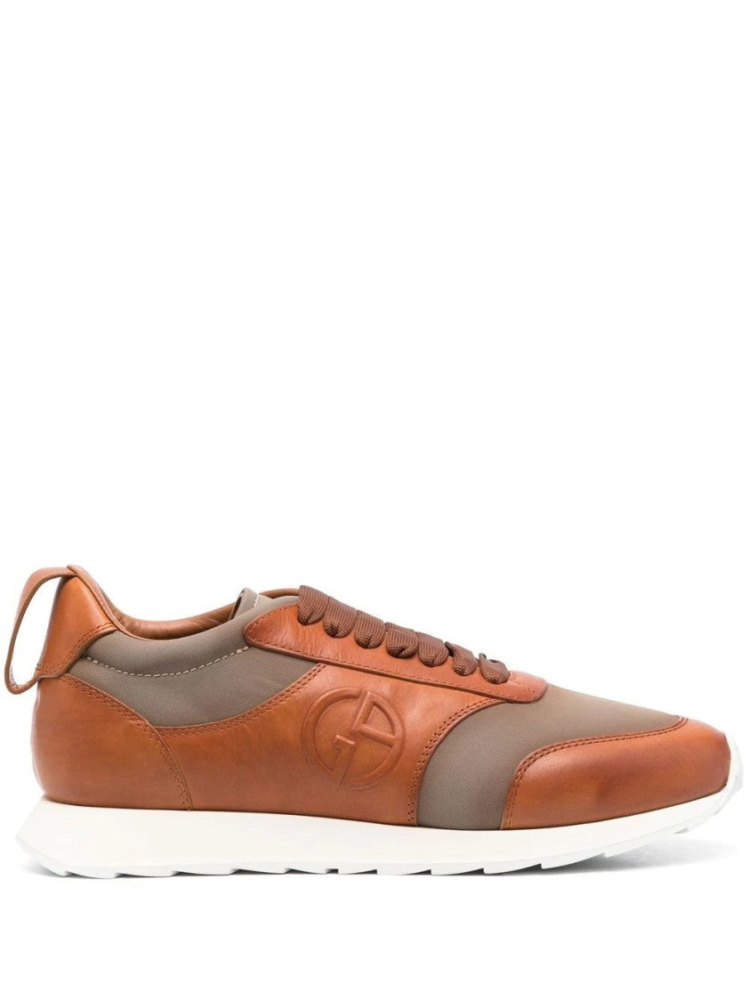 Giorgio Armani Grey Cow Leather Trainers With Padded Collar