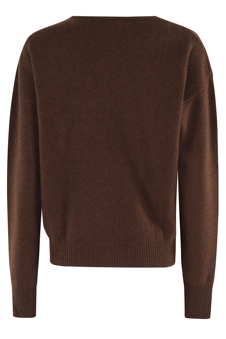 Federica Tosi Wrap Style V-Neck Knit Sweater In Rich Brown