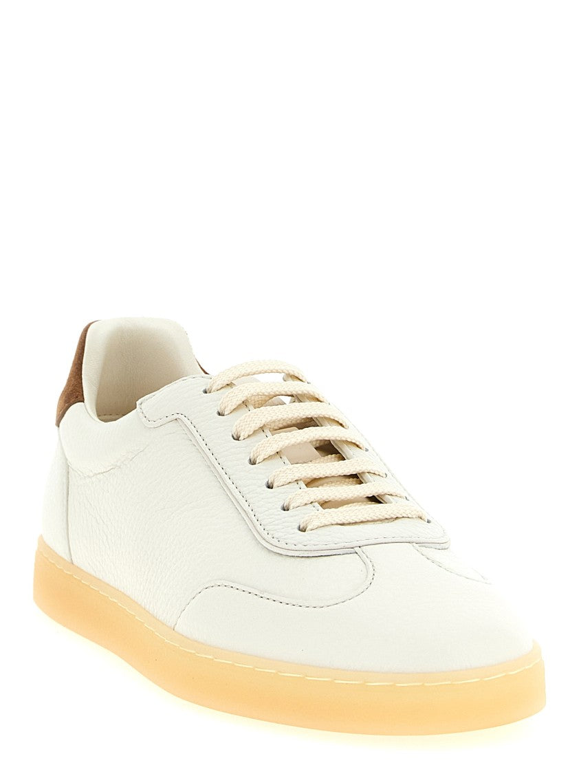 Brunello Cucinelli Hammered Leather Sneakers With Suede Accents