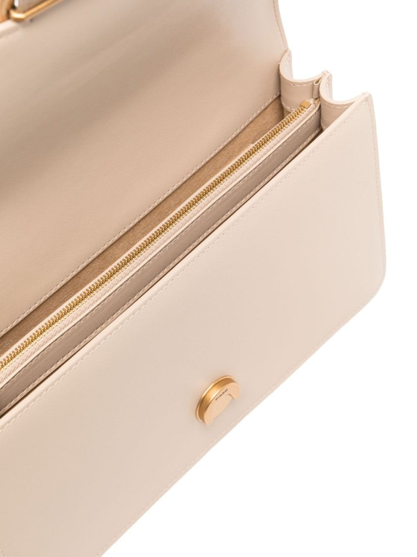 Pinko Structured Beige Leather Shoulder Bag