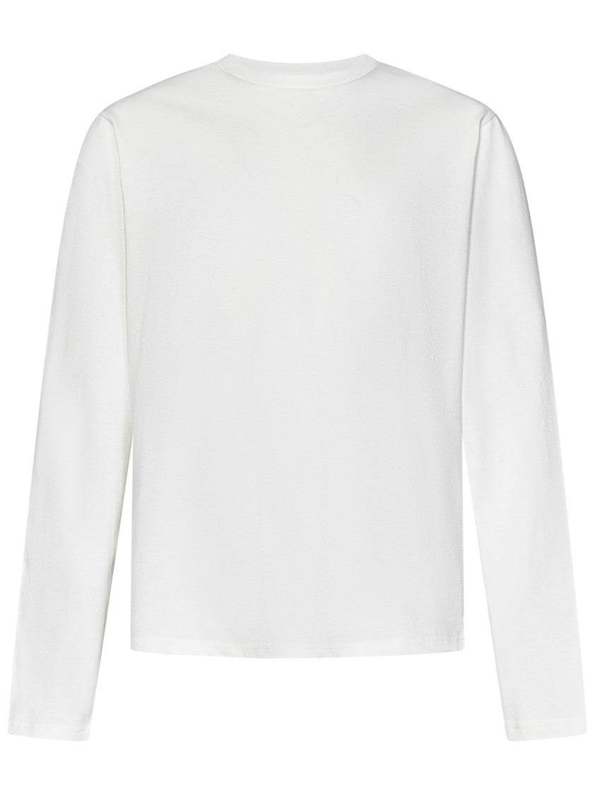 Jil Sander Long-Sleeved White Cotton Jersey With Leather Patch