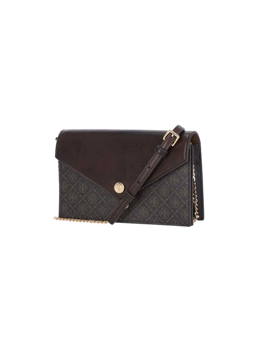 Tory Burch T Monogram Wallet With Chain – Brown
