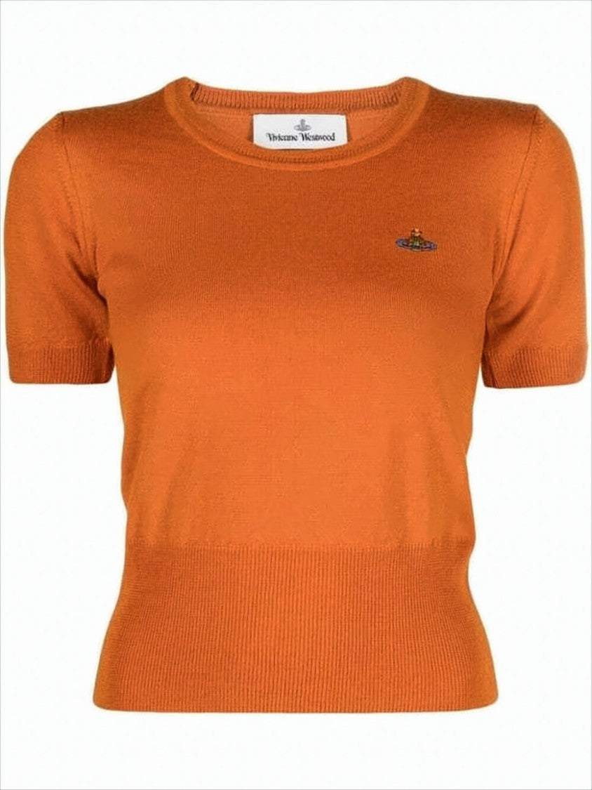Vivienne Westwood Fitted Short-Sleeved Wool Sweater With Embroidered Emblem