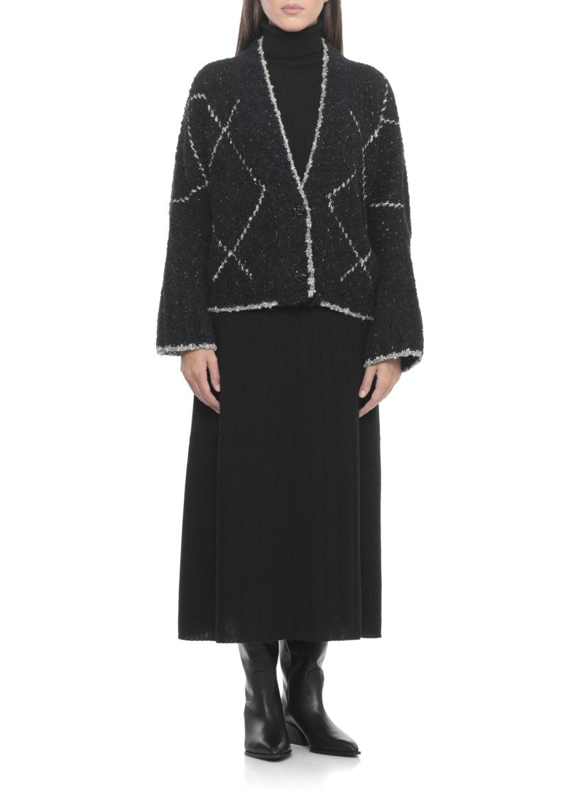 D. Exterior Black Wool And Alpaca Cardigan