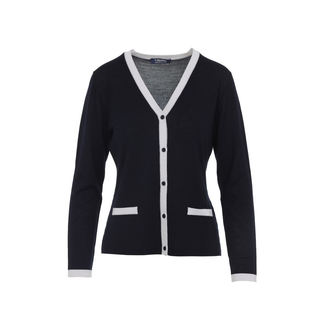 Max Mara V-Neck Button-Down Sweater With Contrasting Trim