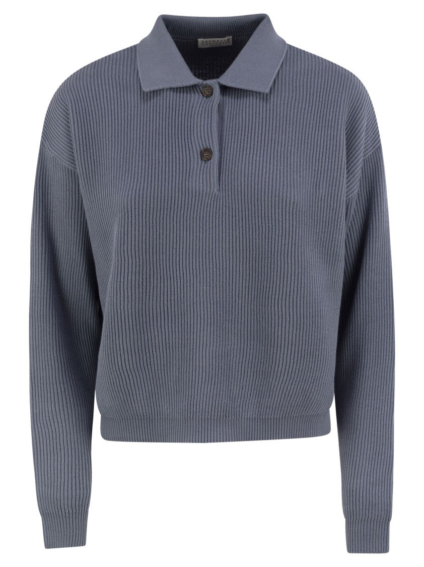 Brunello Cucinelli English Rib Cotton Polo-Style Jersey With Jewellery