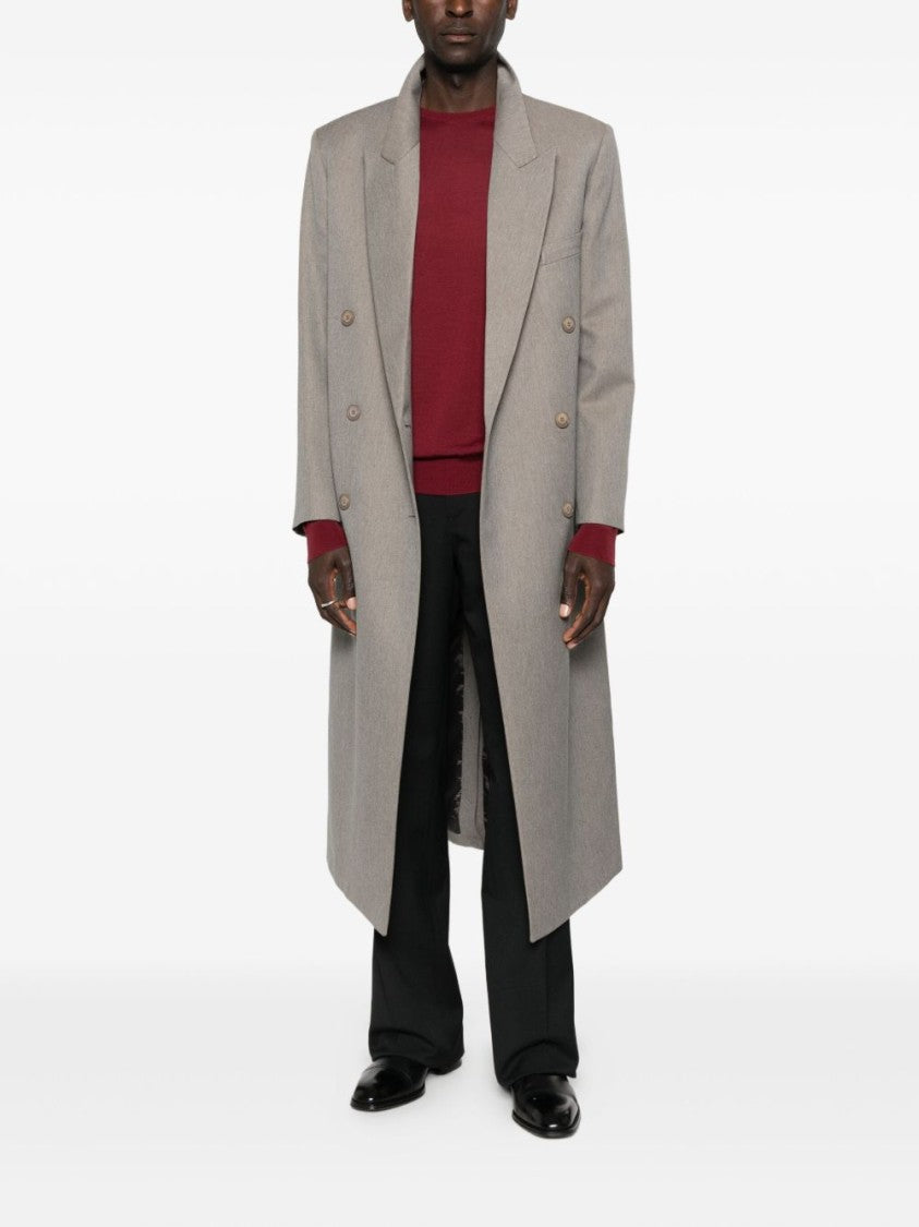 John Smedley Burgundy Merino Wool Crewneck Jumper With Ribbed Detailing