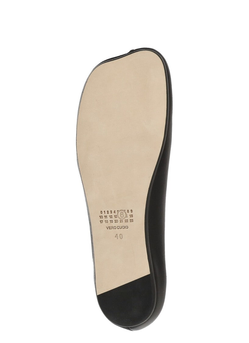 Mm6 By Maison Margiela Black Leather Ballerinas With Square Toe And Iconic Stitches