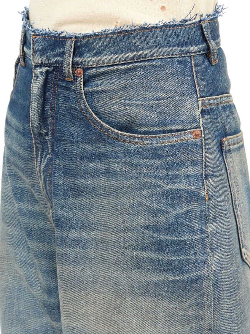 Mm6 By Maison Margiela High-Waisted Wide Leg Jeans With Frayed Waistband