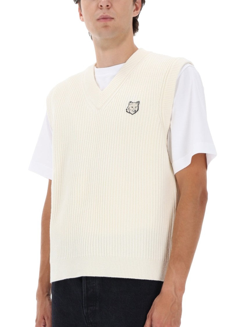 Maison Kitsuné Ribbed Merino Wool Vest With Embroidered Emblem