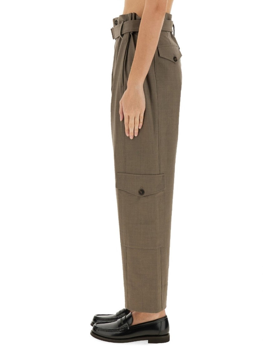 Brunello Cucinelli High-Waisted Belted Pants With Utility Pockets