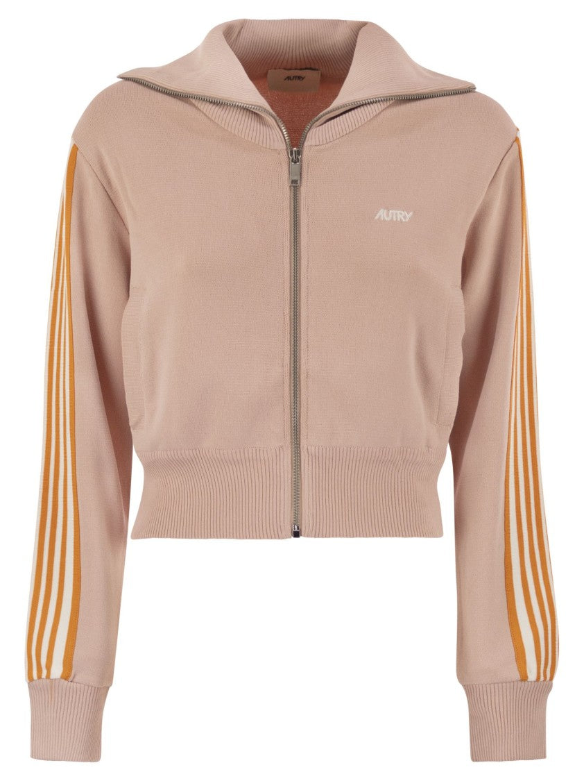 Autry Knitted Tennis-Style Zip Sweatshirt