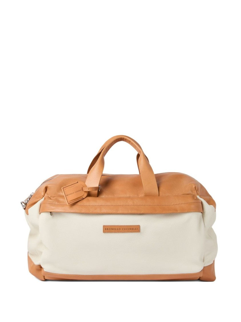 Brunello Cucinelli Two-Tone Duffle Bag With Leather Accents And Spacious Interior