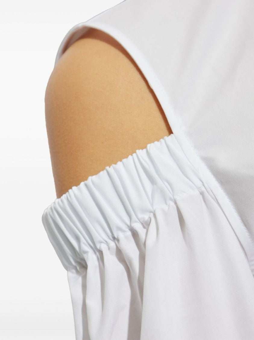 Max Mara Cold-Shoulder White Shirt With Gathered Sleeves