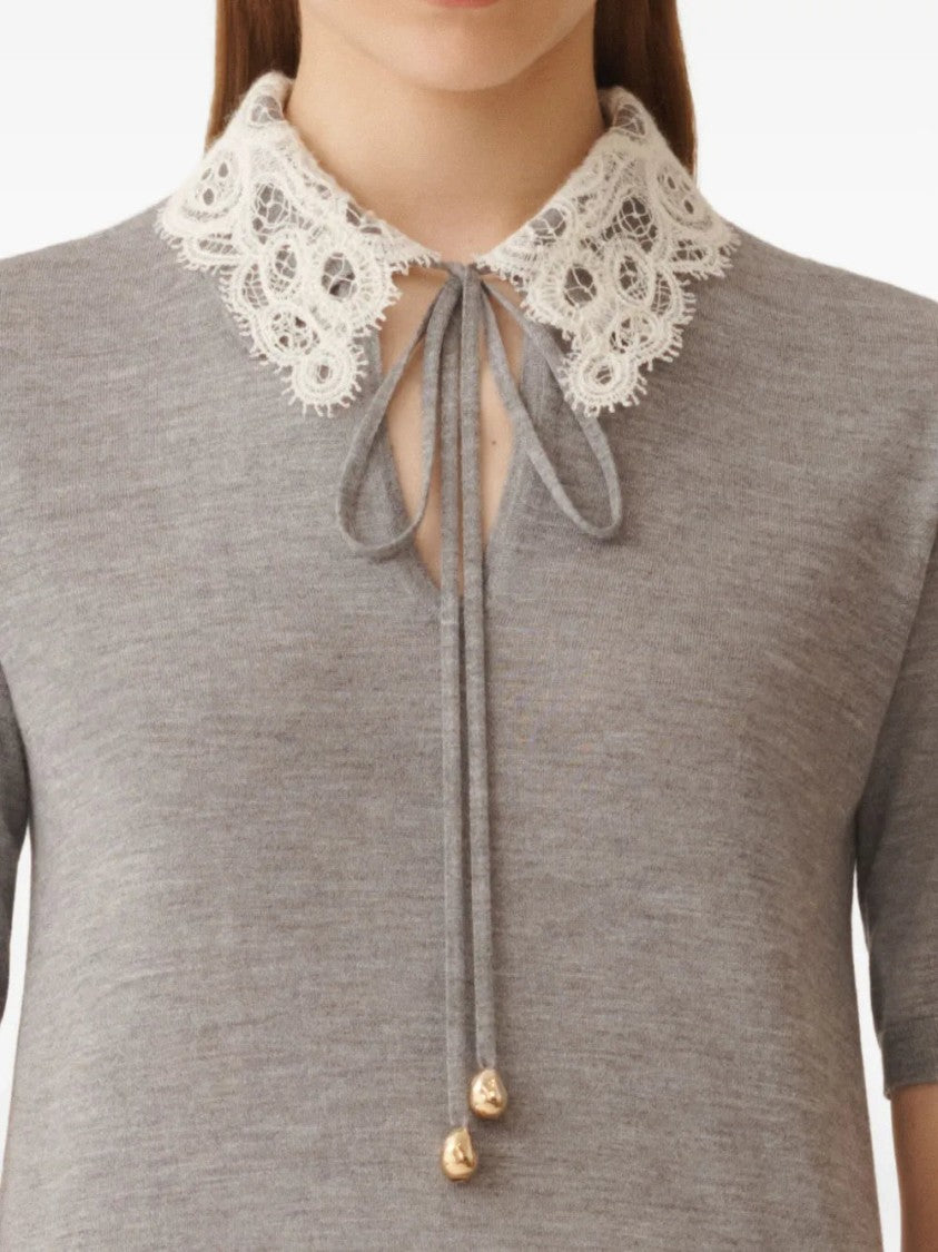 Fabiana Filippi Lace-Collar Short-Sleeved Top