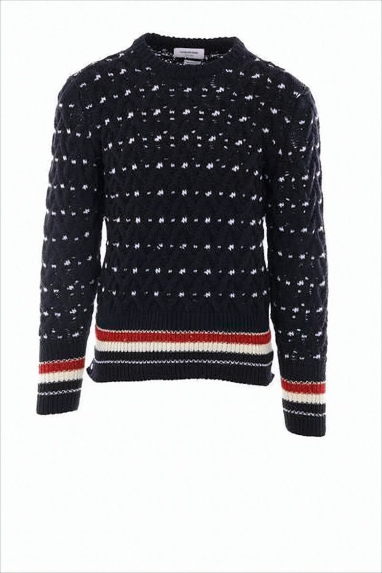 Thom Browne Textured Knit Sweater With Striped Detailing