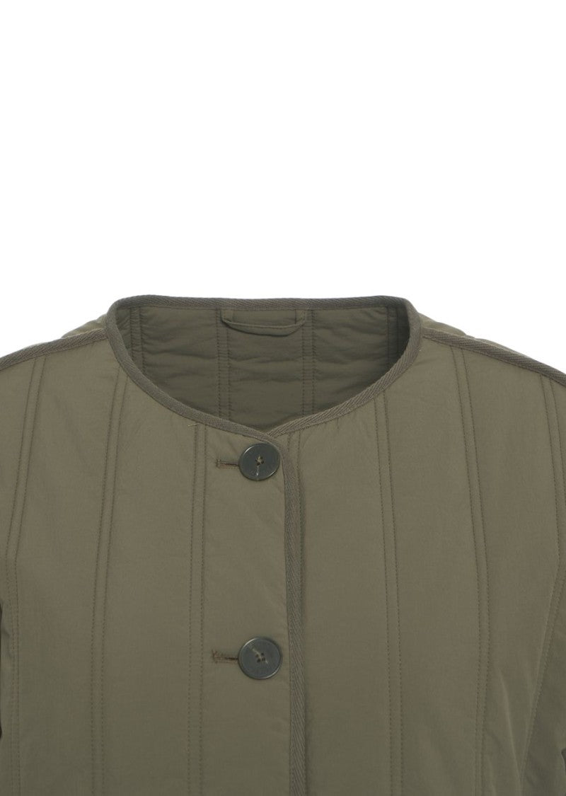 Closed Quilted Jacket With Round Neckline And Boxy Silhouette