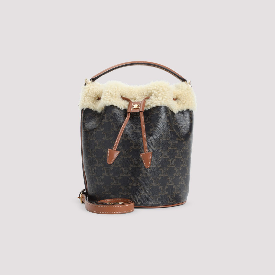 Celine Tan Brown Cotton Clara Bucket Bag