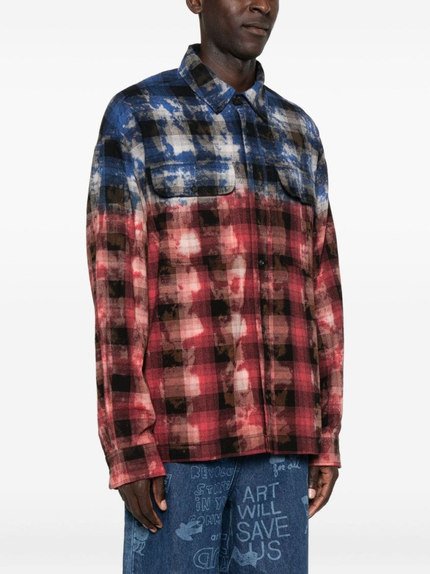Palm Angels Stylish Checkered Casual Shirt With Gradient Effect