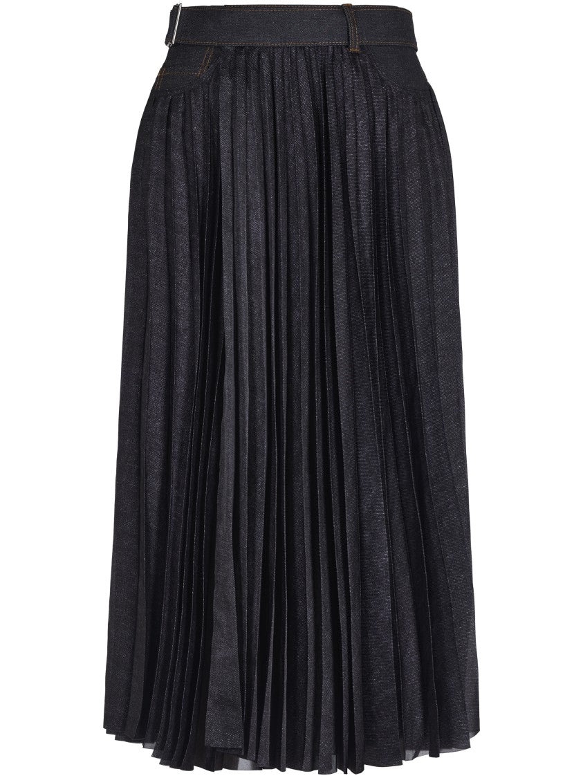 Sacai Pleated High-Waist Skirt With Textured Finish