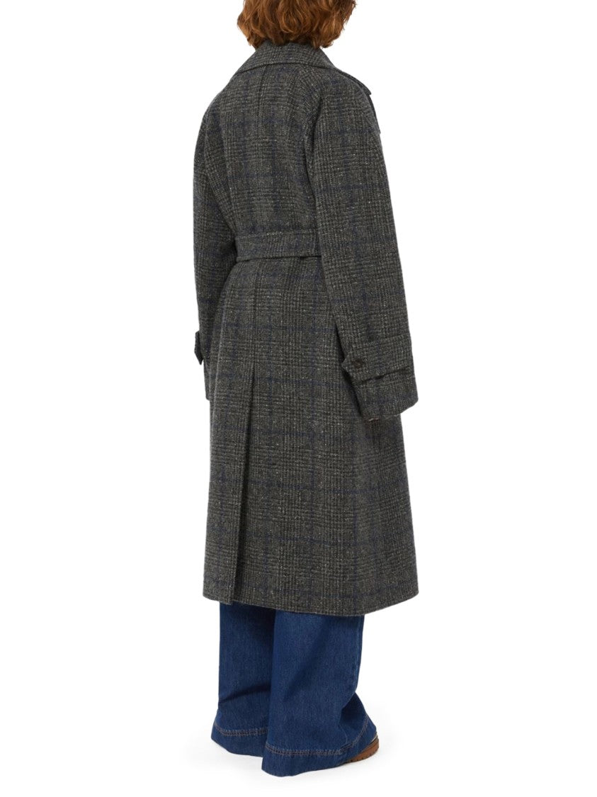 Max Mara Short Checkered Coat With Wide Collar