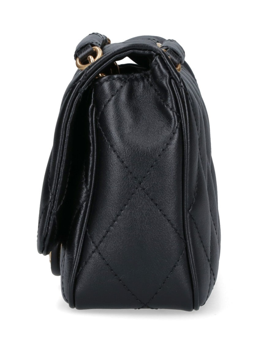 Burberry Compact Quilted Black Bag With Gold-Tone Plaque