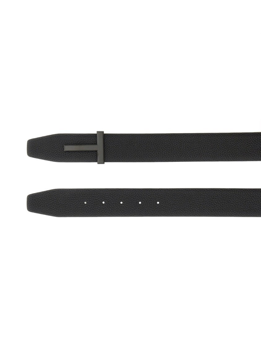Tom Ford Reversible Calf Leather Belt With Rectangular Buckle