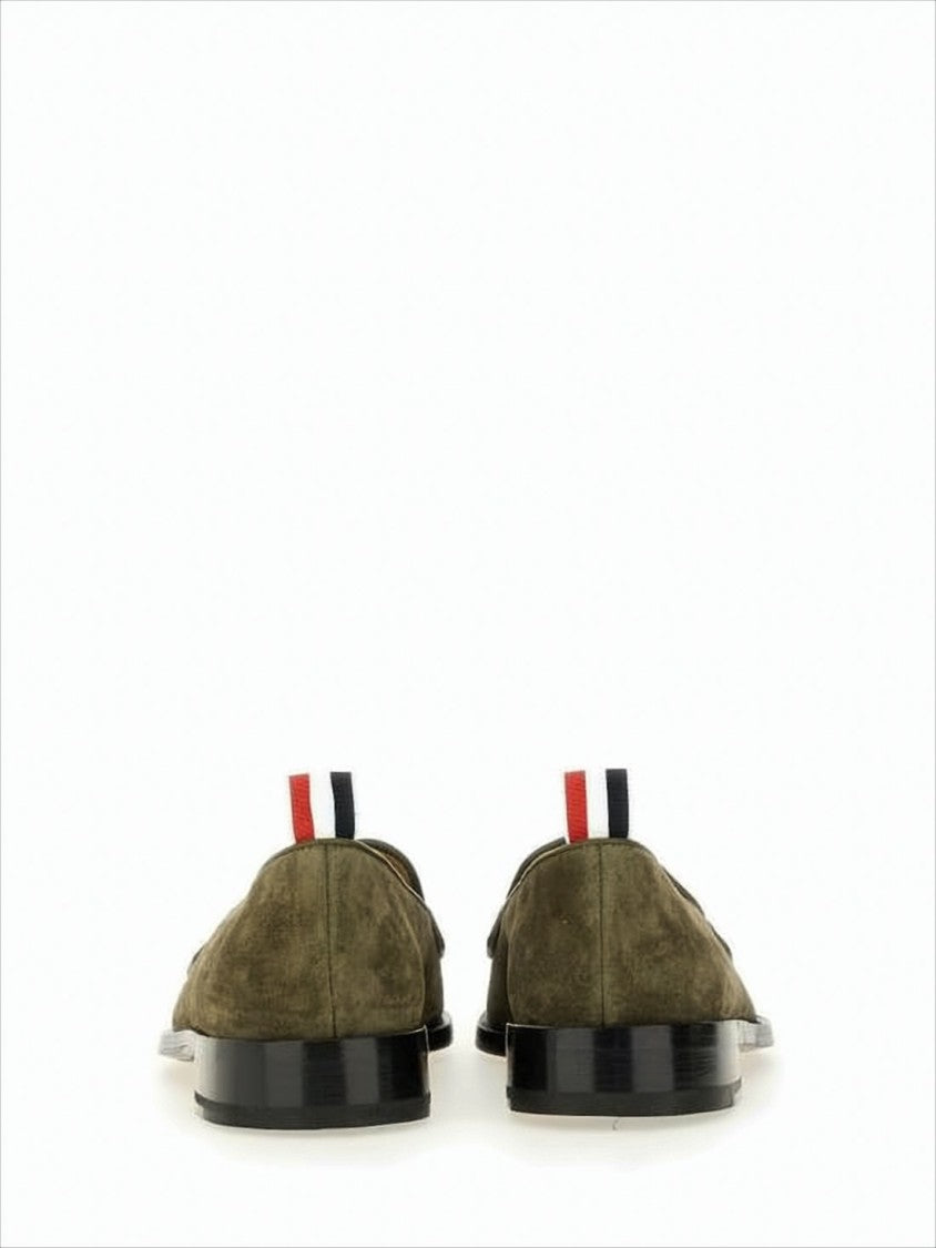 Thom Browne Suede Loafers With Rounded Toe And Tricolor Detail