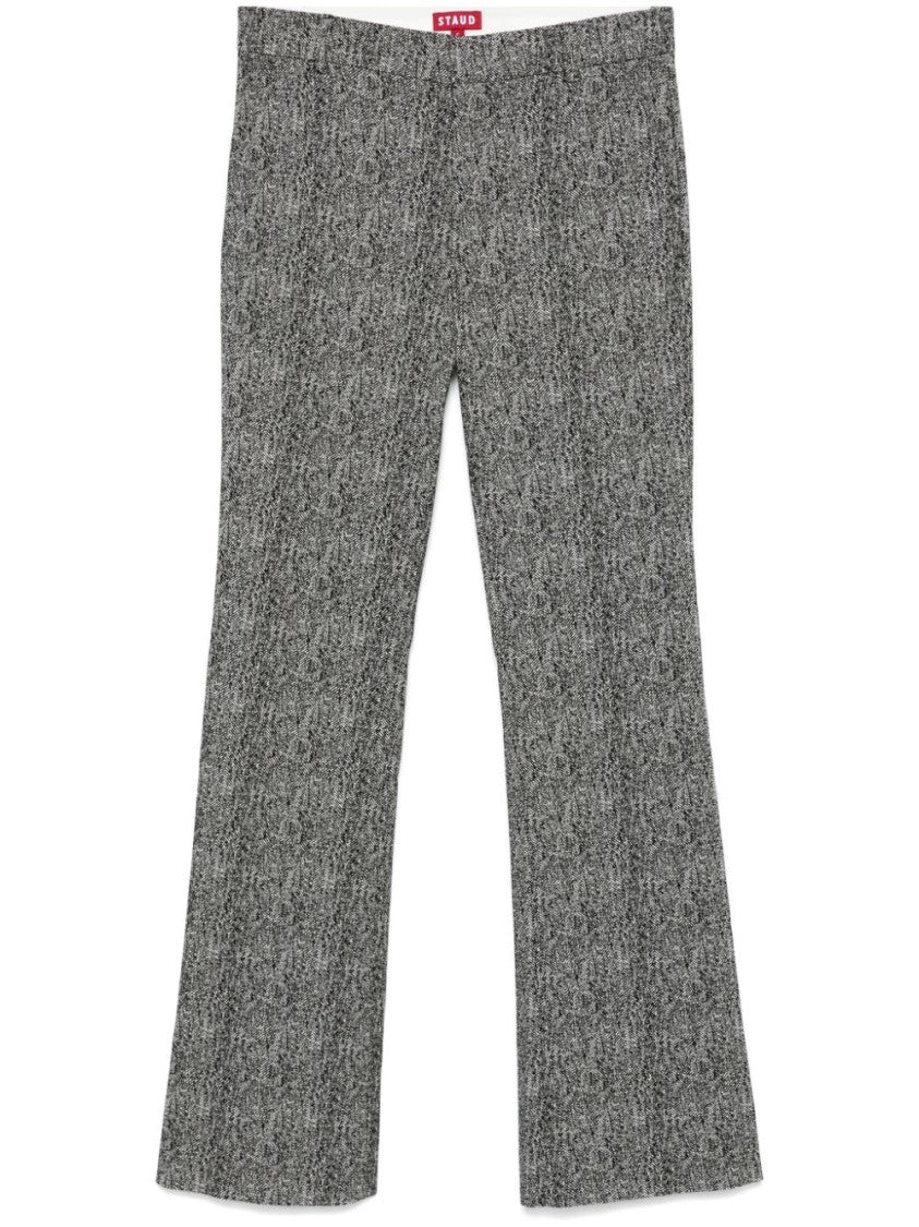 Staud Black/White Kat Herringbone Pattern Bootcut Trousers