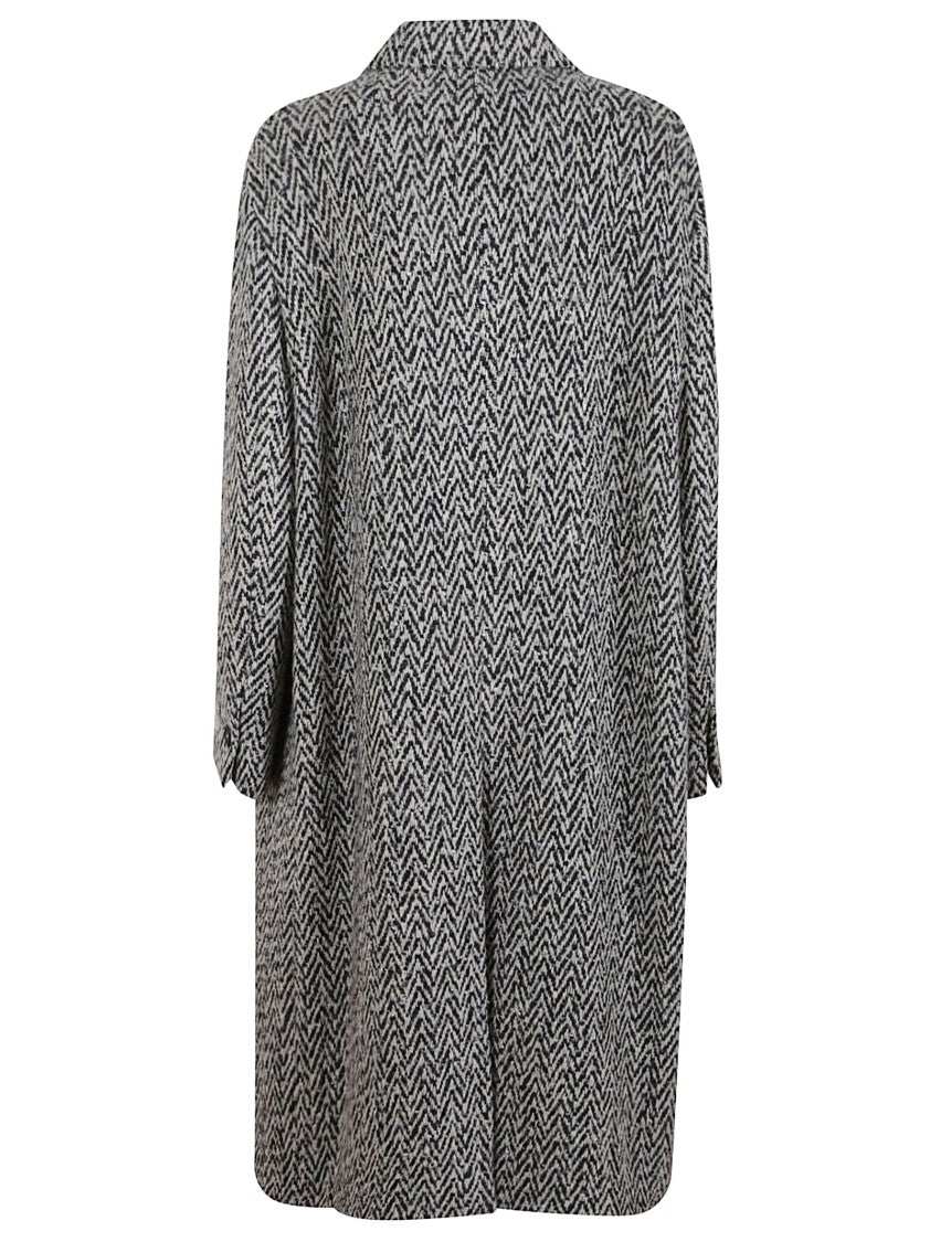Massimo Alba Black And White Patterned Wool Blend Duster Coat