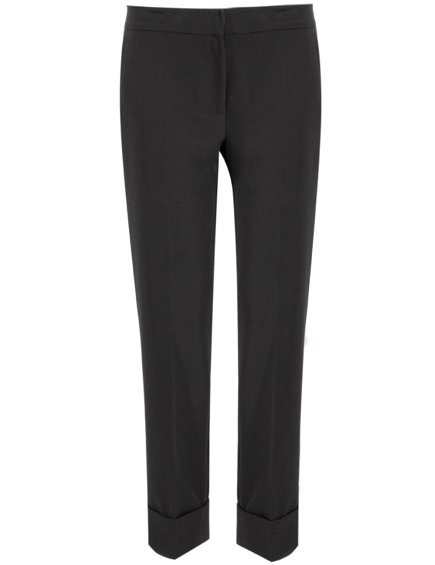 Ermanno Firenze Tailored Black Trousers With Wide Hem Lapels