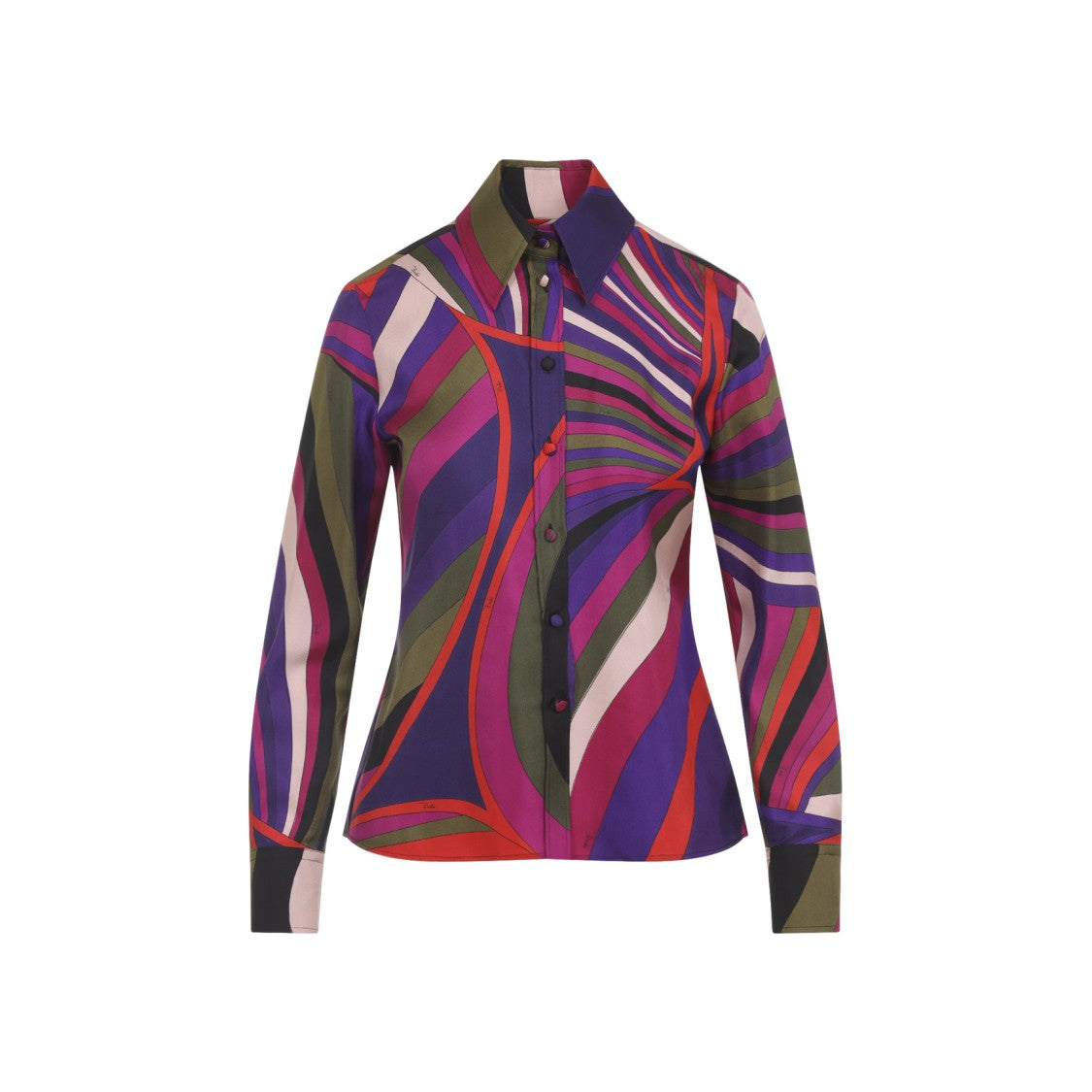 Pucci Multicolor Silk Twill Shirt With Pointed Collar And Boxy Pleat