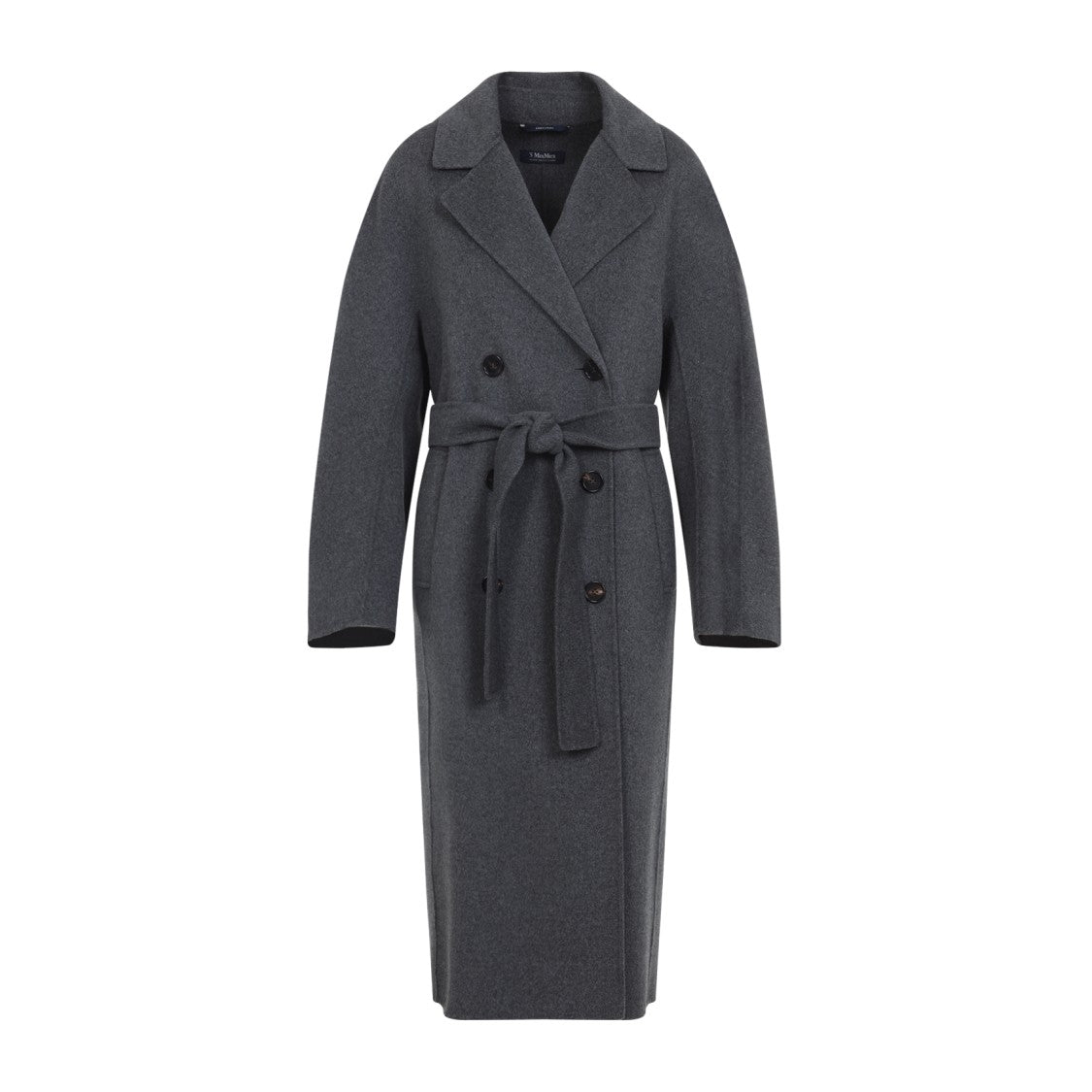 Max Mara Double-Breasted Grey Virgin Wool Coat With Belted Waist