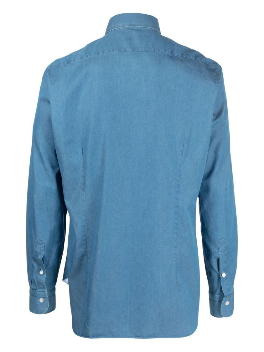 Barba Light Blue Cotton Shirt With Classic Collar