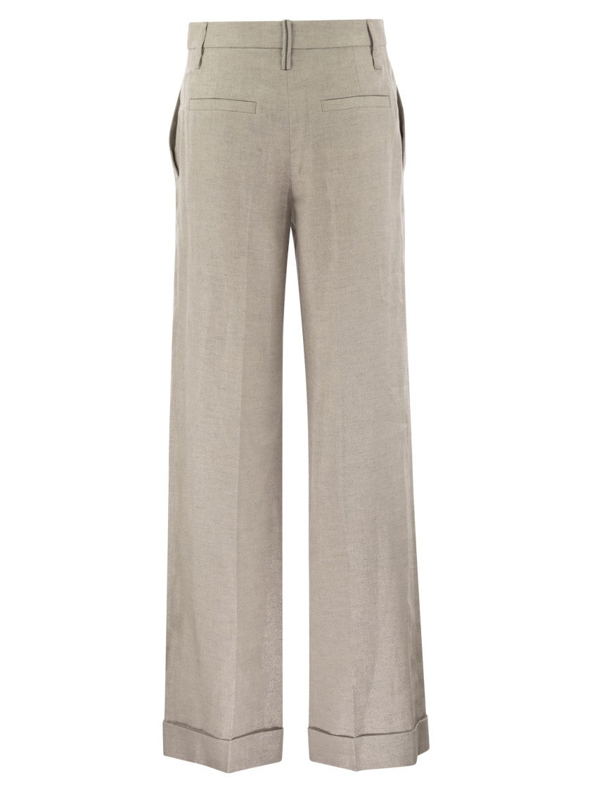 Brunello Cucinelli Flared Loose-Fitting Trousers In Sparkling Linen Twill